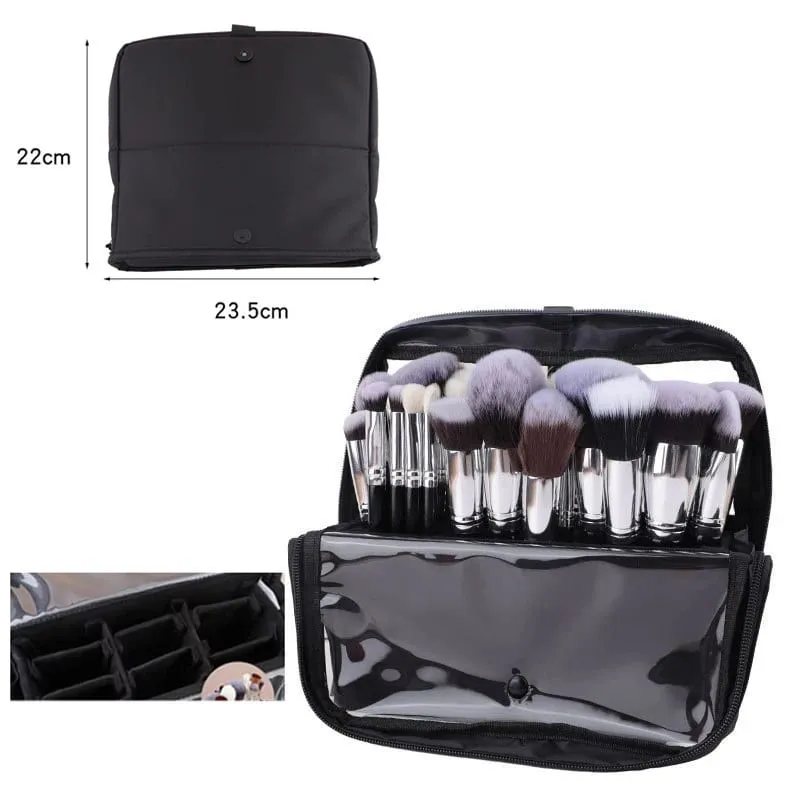 High Quality 14/23/29 Holes PU Cosmetic Makeup Brushes Pouch Portable Black Waterproof Oxford Beauty Brush Bag Organizer