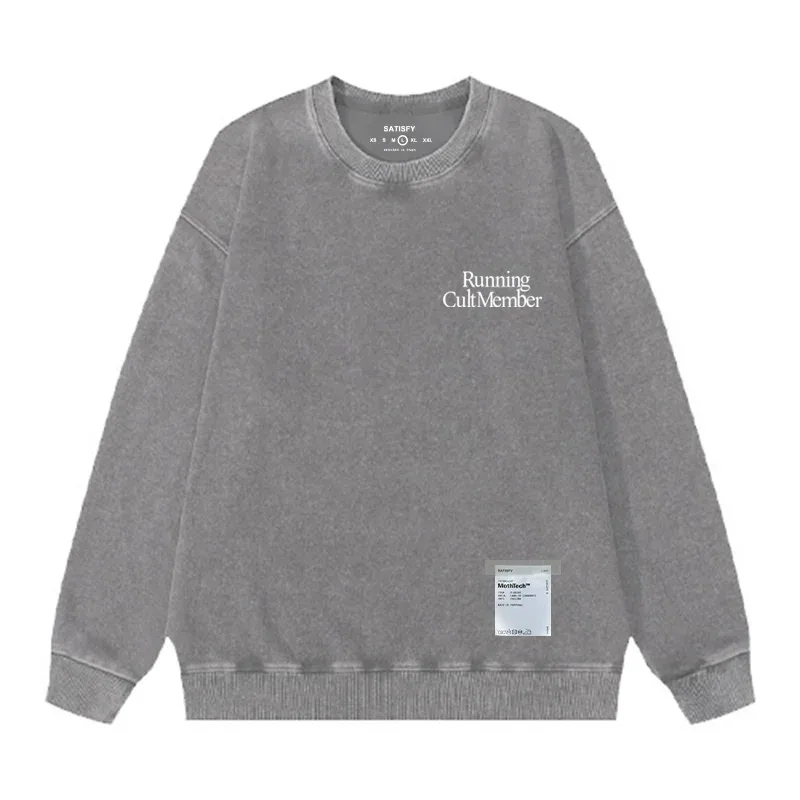 Satisfy SoftCell Men's Round-Neck Sweatshirt Running Distress Member Print Vintage Style Long Sleeve Cotton Sweatshirt with Po