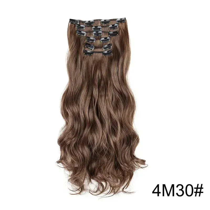 Synthetic Long Wavy Hair Extensions 24 Inch Clip in Fiber Double Weft Thick Hairpieces for Women Party Daily Cosplay Styling