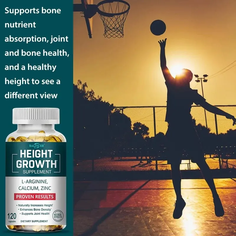 Height Growth Supplements Calcium Vitamin D3 Zinc Bone Strengthening Natural Height Increase for Children Teens Adults
