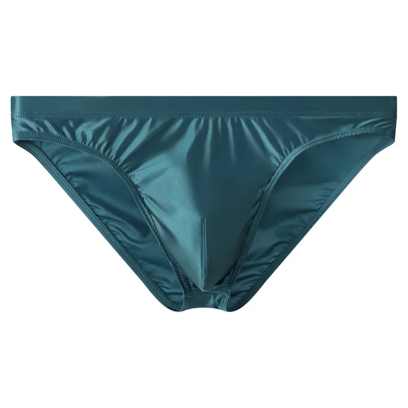 Luxusní hnědé saténové pánské bikiny kalhotky s vysokým elastickým pasem Hladké lesklé spodky s 3D obrysovým váčkem Prodyšné intimky — image 6