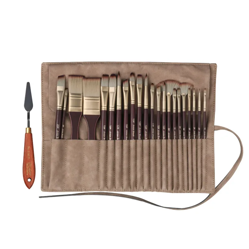 Acrylic Paint Brushes Oil Paint Brushes Artist Paint Brushes Set Bag Pack with Scraper 25 Pcs Gouache Wooden Handle Brushes