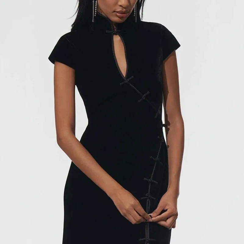 Retro Chinese Style Waist Cinched Cheongsam Slim Fit Dress Girl Slit Temperament Dress New Ins Fashion