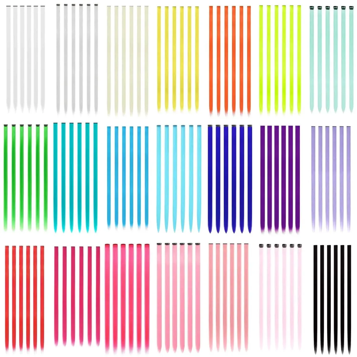 6 Pcs Clip Extensions Synthetic 24 Inch Colored Hair Extensions Party Highlights Long Straight Hairpieces for Women Kids Girl