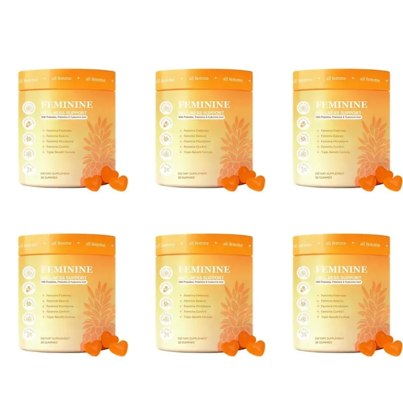 All Femme Chewable Feminine Wellness Support Gummies with Probiotics Prebiotics Hyaluronic Acid Vitamin B6 and Zinc 30 Gummies