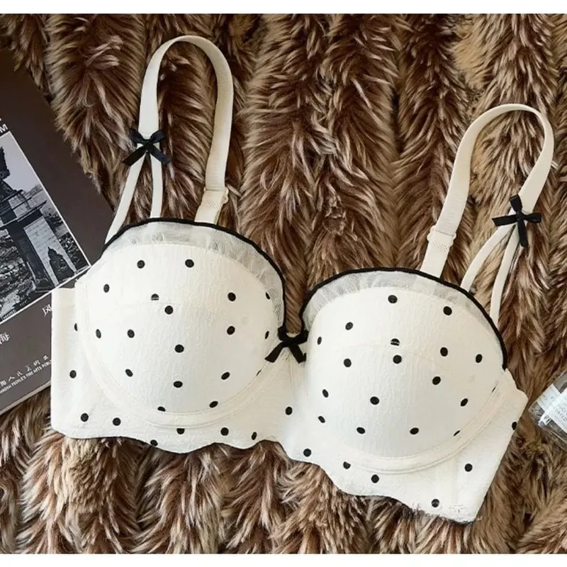 Women Lace Demi Cup Bra Set Push Up Small Bust Upper Support Anti Sagging Elegant Back 2Pcs Intimate Lingerie Daily Underwear