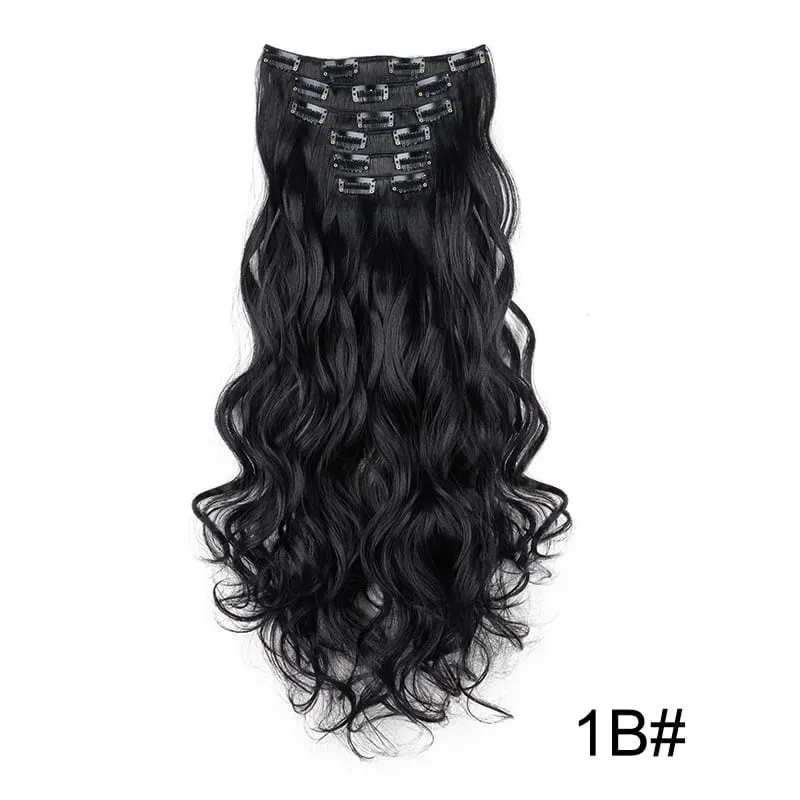 6pcs/set 24Inch Synthetic Long Curly Wavy Hair Extension 16 Clips High Tempreture Hairpiece Clip In Hair Extensions for Women