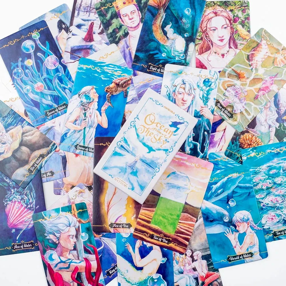10.3*6cm Hand-Painted Watercolor Tarot Deck - Ocean From The Sky 78 Cards for Meditation & Intuitive Guidance