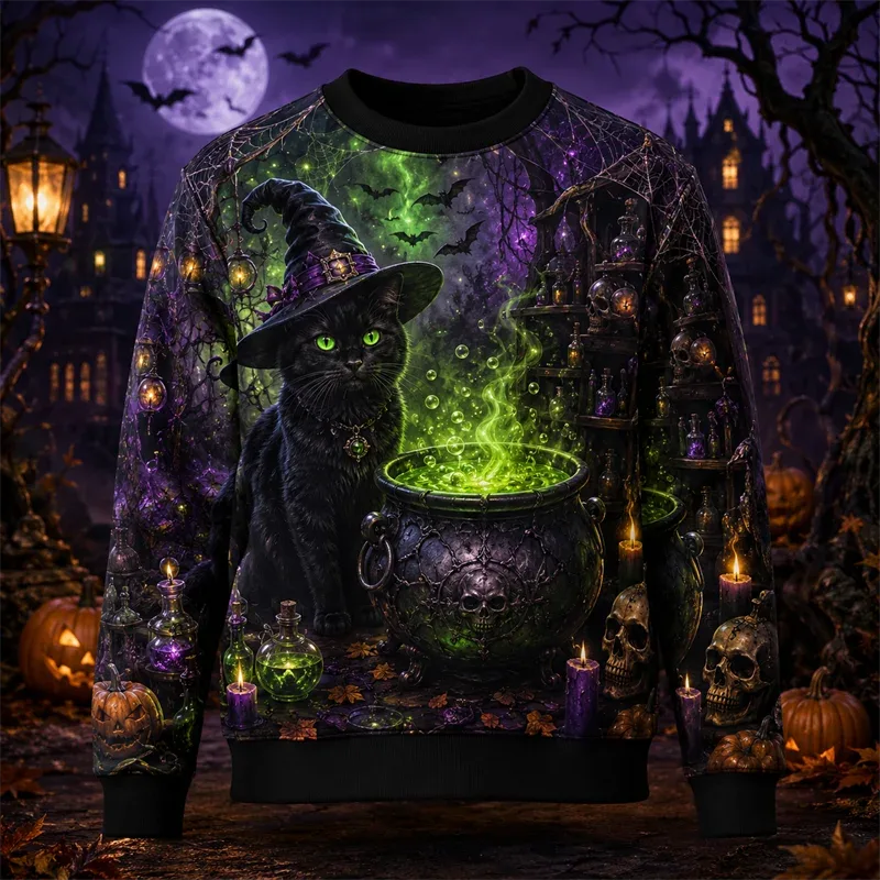 2026 New Pumpkin Print Halloween Sweatshirts Fashion Trendy Long Sleeve Holiday Wear Sweater Loose Streetwear Hip Hop Pullovers