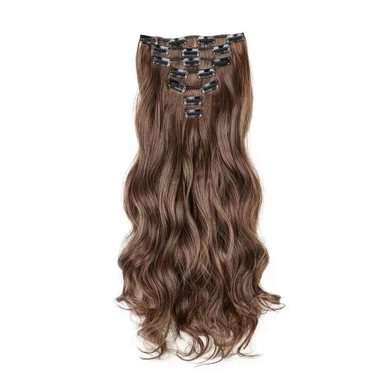 Clip In Hair Extensions 7 PCS Full Head 18Inch Long Curly Wavy Synthetic Hair Pieces Natural Wavy For Women GirlsHair cosplaywig