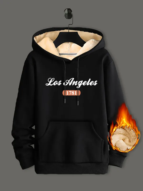 Winter Lambswool Hoodies Thicken Warm Windproof Sweatshirts Print Hooded Pullover Loose Men Women Winter Hoodies Black