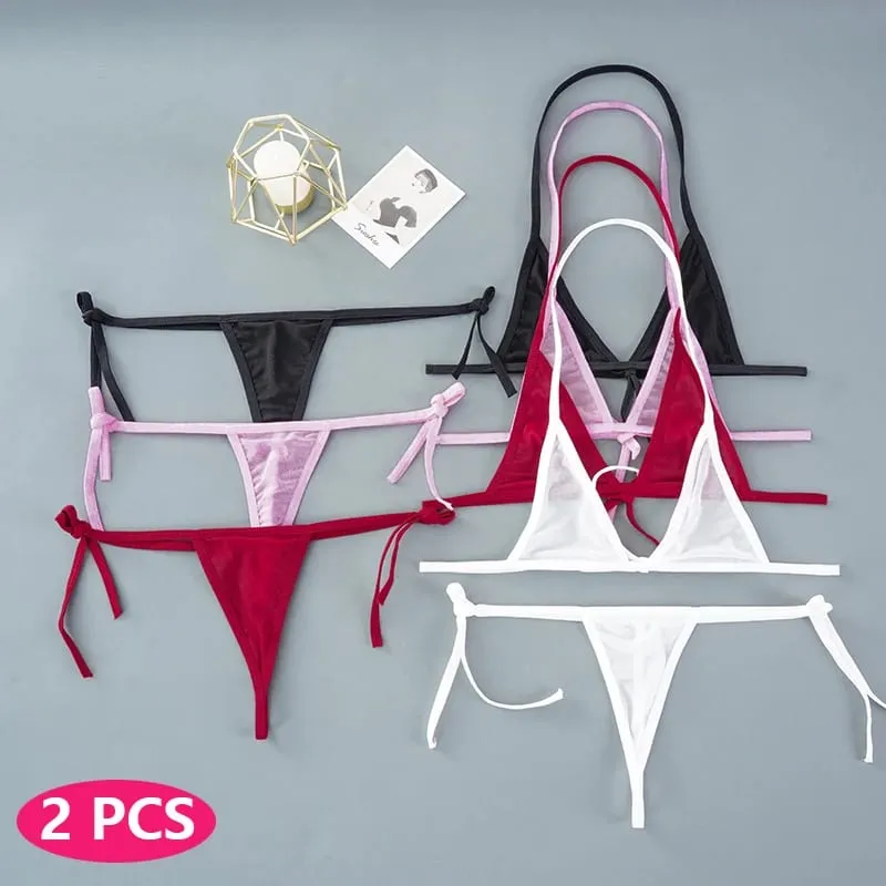 Set Lingerie Seksi Wanita 2 Buah Set Bra Tanpa Kawat Jaring Ultratipis Lingerie Set Pakaian Dalam Eksotis Transparan Wanita Ultra Panas — image 3