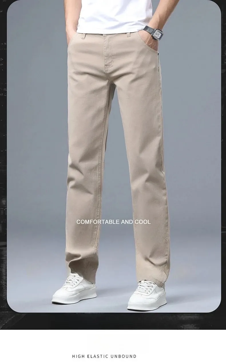 Men's Straight Leg Jeans Slim Fit Stretch Comfort Denim Pants Korean Casual Fashion Minimalist Business Male Daily Trousers