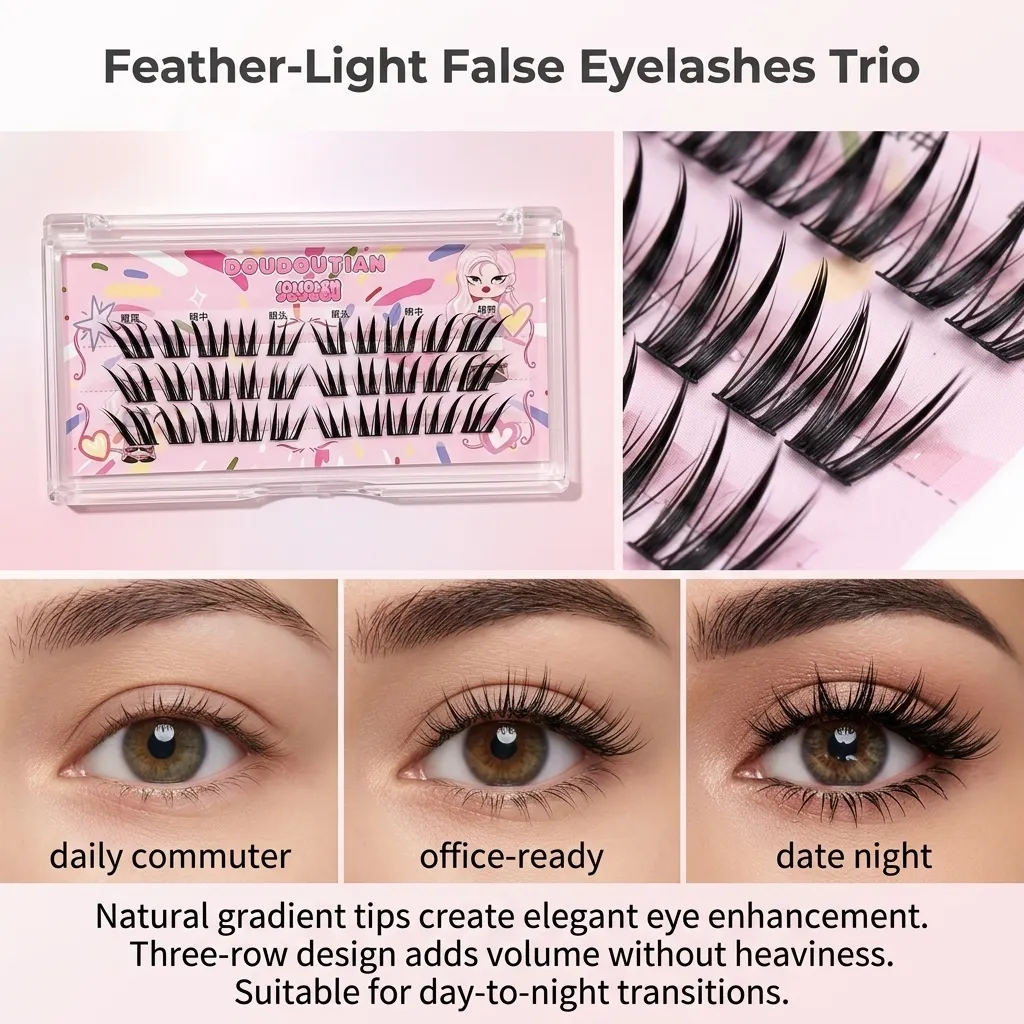 3/10rows Wet Look False Eyelashes Daily Makeup Cluster Winged Style Lash Extensions Natural C Curl Synthetic Fiber Eye Makeup