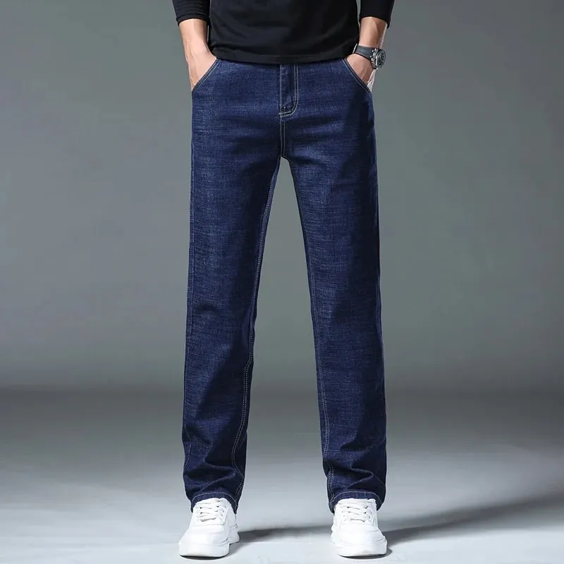 2026 Y2k Clothes Pantalon Homme Stretch Business Four Seasons Blue Regular Fit Straight Jeans