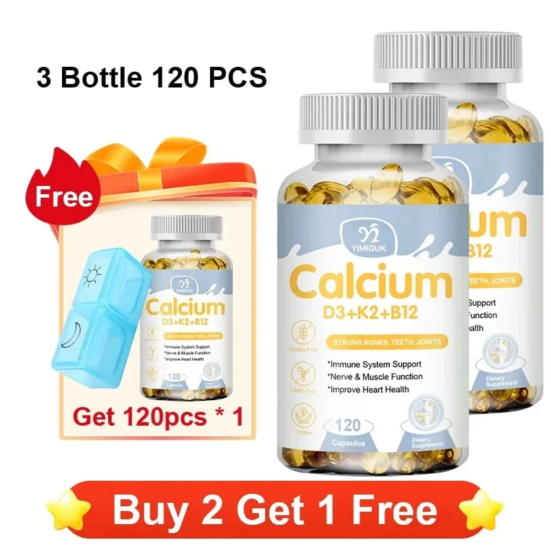 Premium Calcium D3 K2 B12 Capsules Supports Bones & Teeth Calcium Absorption Nerve Health Muscle Function & Vitality