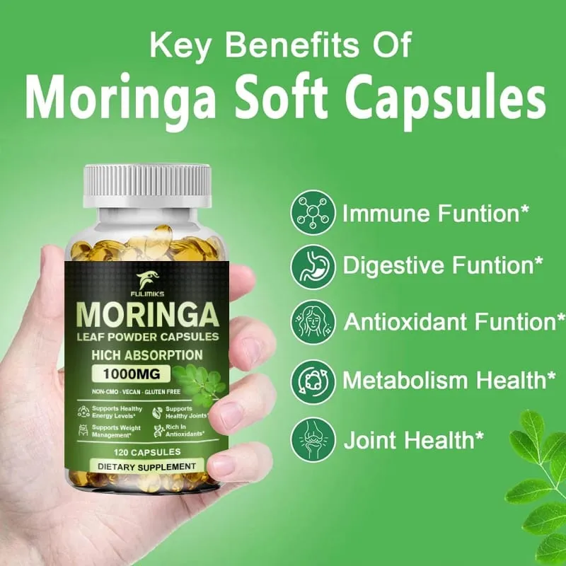 High Absorption Moringa Oleifera 1000mg Capsules Supports Immune Metabolism Skin Care & Healthy Weight Management