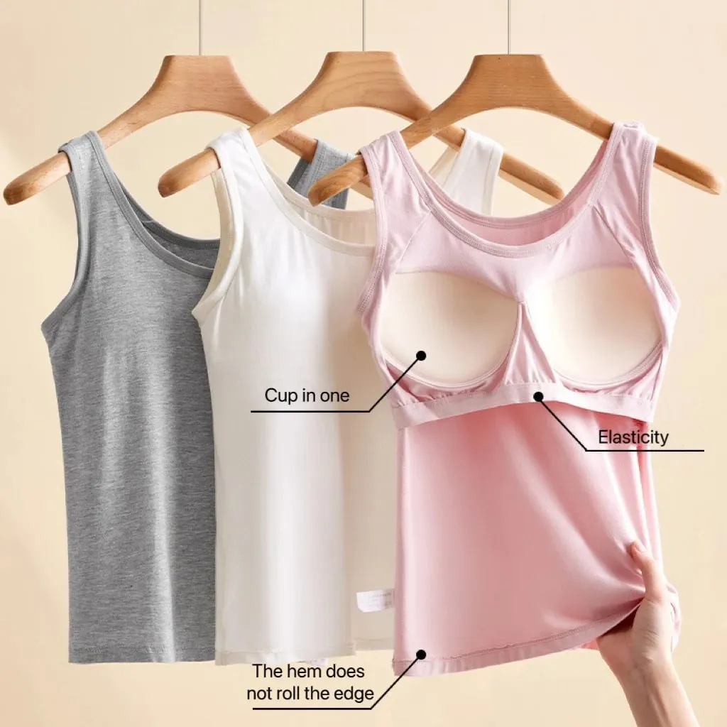 1pcs Women's Vest Tops Round Neck Vests Solid Color Padded Slim Fit Tank Tops Sexy Feminino Casual Tank Tops With Built In Bras
