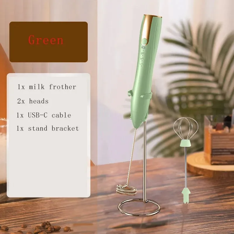 Miscelatore manuale Montalatte per caffè Matcha Macchina per schiuma portatile Frusta elettrica Miscelatore per bevande Frullino per le uova ricaricabile con supporto