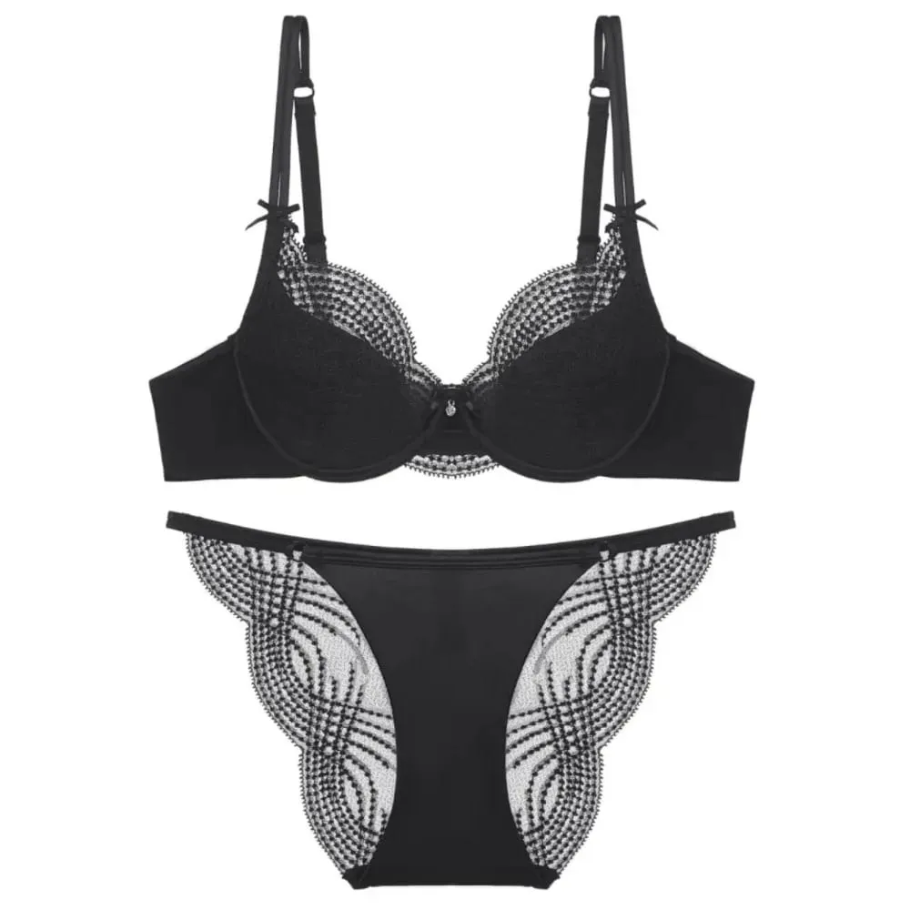 Half Cup Lingerie Set Women Thin Cup Push Up Soft Underwire Bra Panty Small Chest Gather Side Support Anti Sag Underwear 32‑38