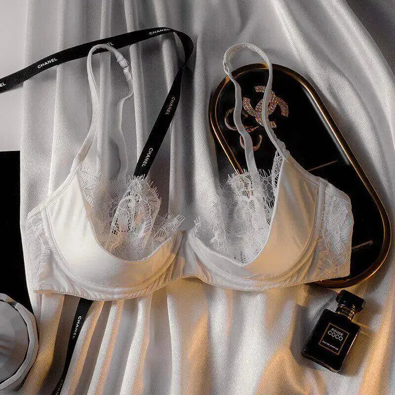 Women Ultra Thin Sheer Lace Half Cup Bra Set Big Bust Minimizer Support Lift Lightweight Wireless Casual Lingerie Underwear S-XL