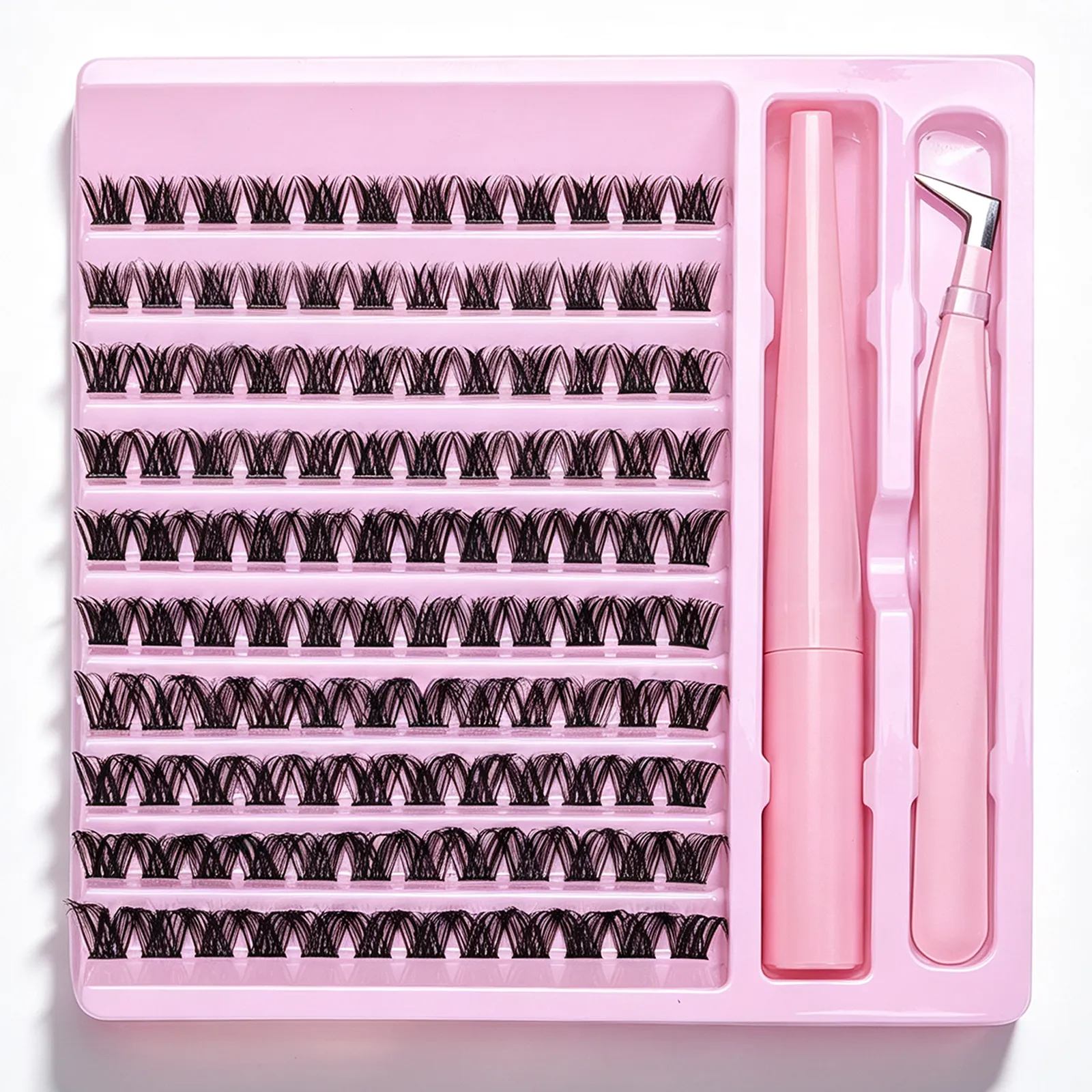 D Curl Cluster Lash Kit With Lash Bond Seal Glue & Tweezers DIY Home Lash Extensions Reusable Eye Makeup Set For Women
