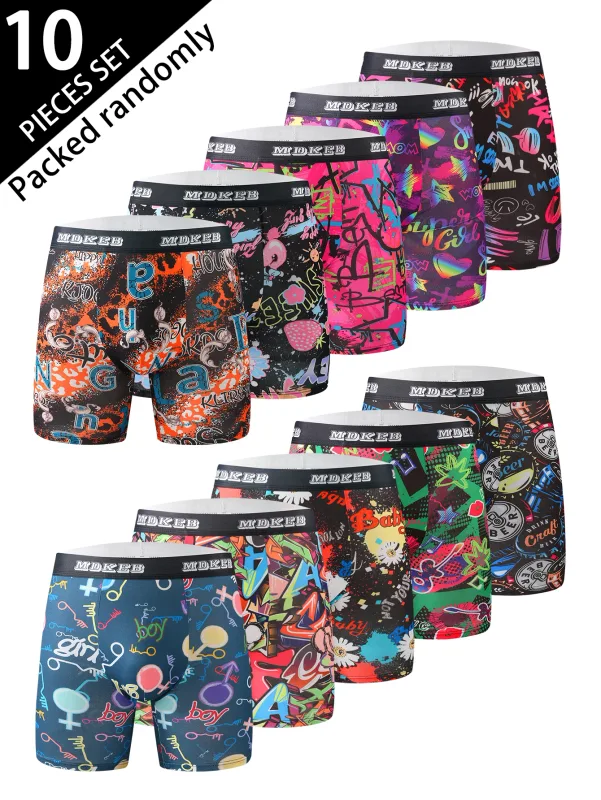 Boxer long à motif graffiti pour hommes, dix pièces, boxer long respirant et confortable à haute élasticité, boxe