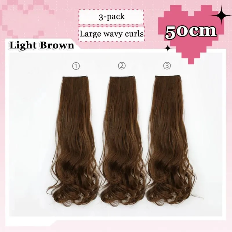 3Pcs/Set 6Clips Hair Extension Black Long Large Wavy Curls Natural Hair Hairpiece Heat Resistant Fiber For Women Hairstyle