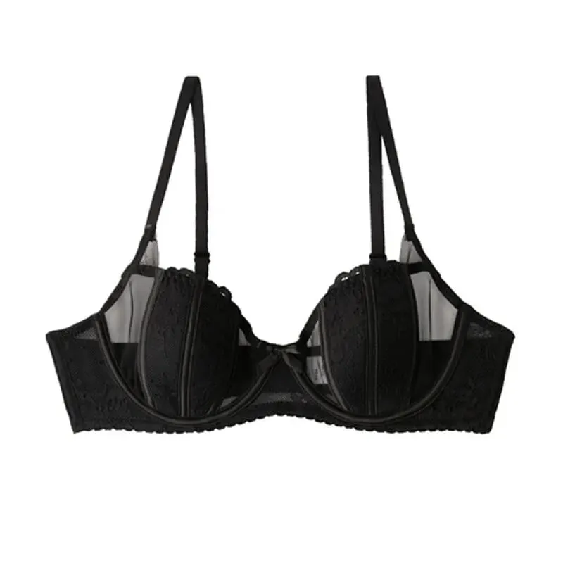 Ensemble Lingerie Dentelle Française Brodée Bonnets Oreille De Lapin Fil Doux Push Up Respirable Amincissant Confort Élégant