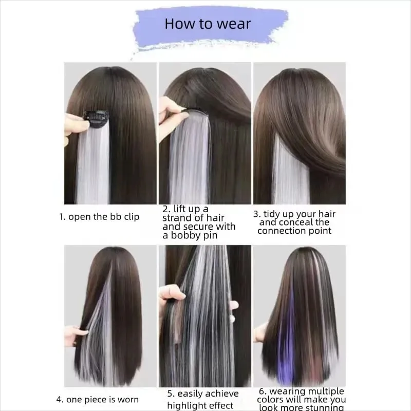 Hair Clips Hair Extensions Wig Synthetic Long Straight Gradient Color Clip-in Hair piece Hair Clips for Hair for Women Wear — image 6