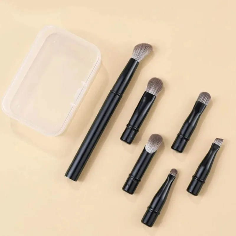 6pcs Portable Mini Makeup Brush Set with Detachable Travel Contour Concealer Brush Eyeshadow Brush and Double-ended Makeup Brush