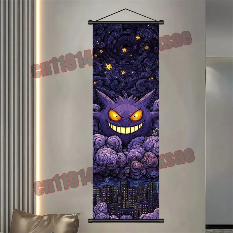 Printed Pokemon Poster Anime Wall Artwork Gengar Eevee Pikachu Images Scroll Paintings Retro Artist Home Living Room Decor