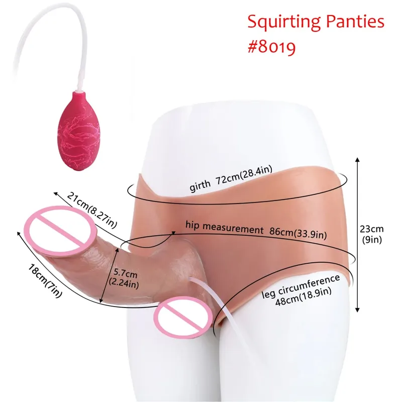 Black Nude Silicone Squirting Panties With Simulated Solid Penis Strapon Big Realistic Ejaculation Dildo Sex Toy For Women