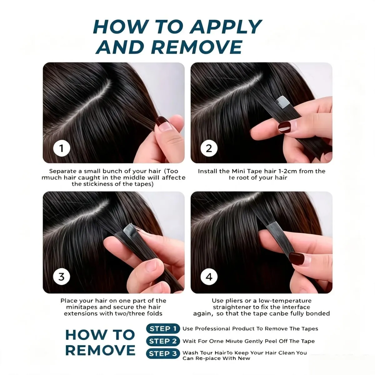 Women's Human Hair Extensions Tape-In Hairpieces No Glue Needed Double Weft Tape Tape-Ins with Natural Volume & Length