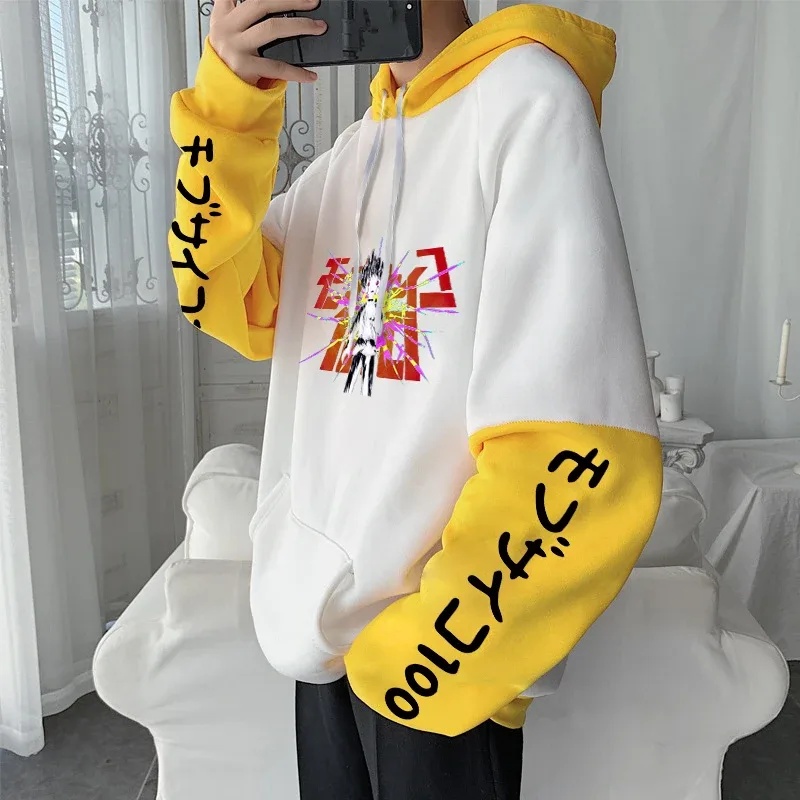 Anime mob psycho 100 hoodies harajuku shigeo kageyama punk desenhos animados moletom masculino feminino outono inverno quente retalhos moletom