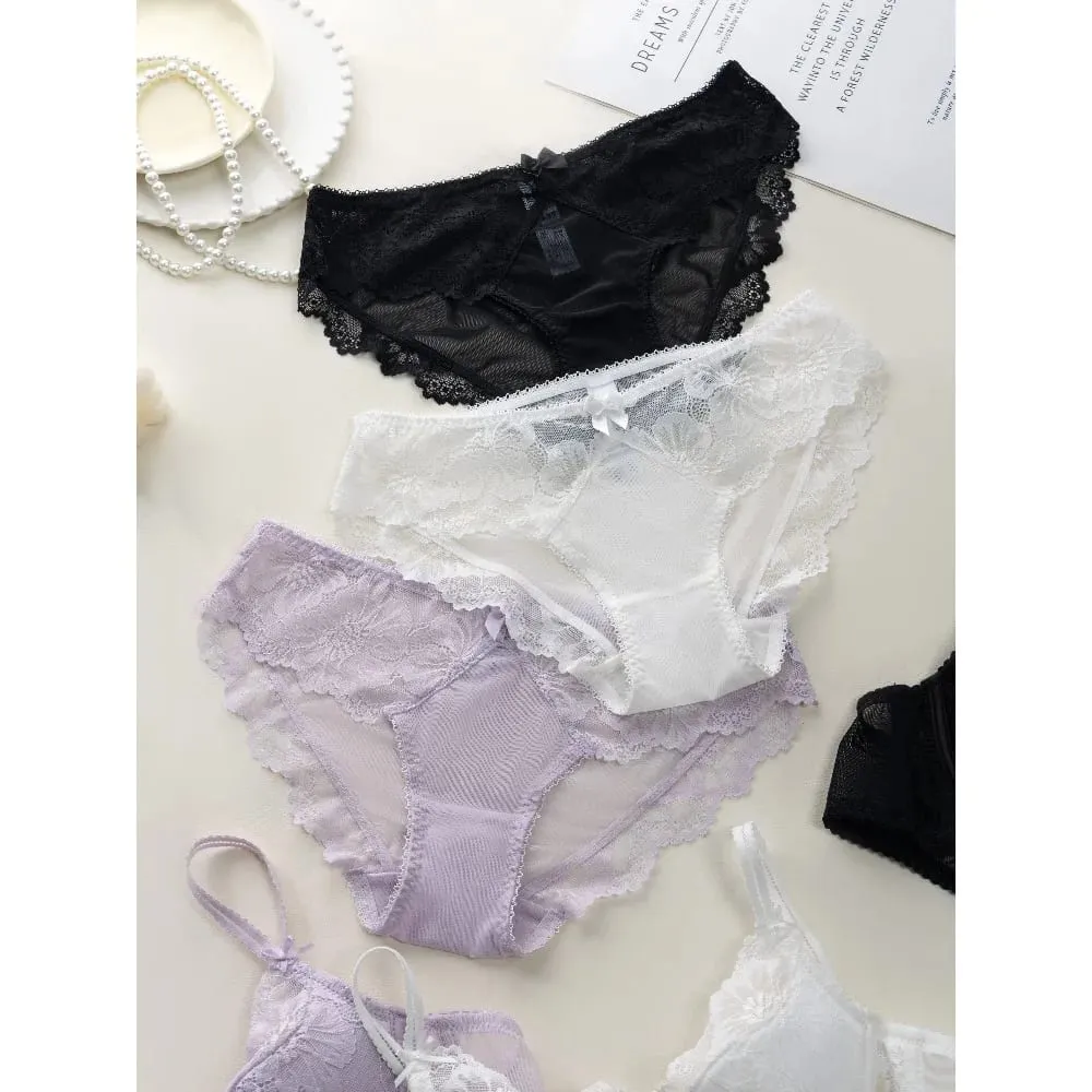 Women Lace Bra Panty Set Summer Thin Push Up Side Support Anti Sag Sexy Pure Desire Lingerie Underwear Suit 32‑38