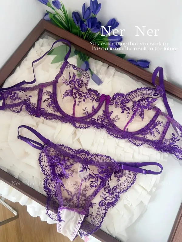 Sexy Transparent Lace Bra French Embroidery Thin Push‑Up Gather Bra For Men Crossdresser Sheer Lingerie Underwear