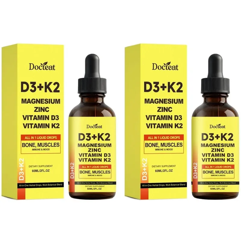 Docteat D3+K2 Liquid Drops with Magnesium Zinc & Vitamin D3 for Bone Health & Muscle Function Wellness Support Adults 60 ML