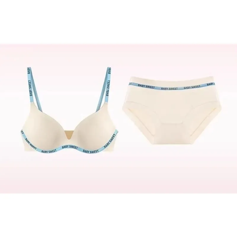 Trendy Dopamine Multicolor Seamless Bra Panty Set Sexy Push Up Small Bust Lift Wireless Soft Support Daily Party Plus Size 32-38