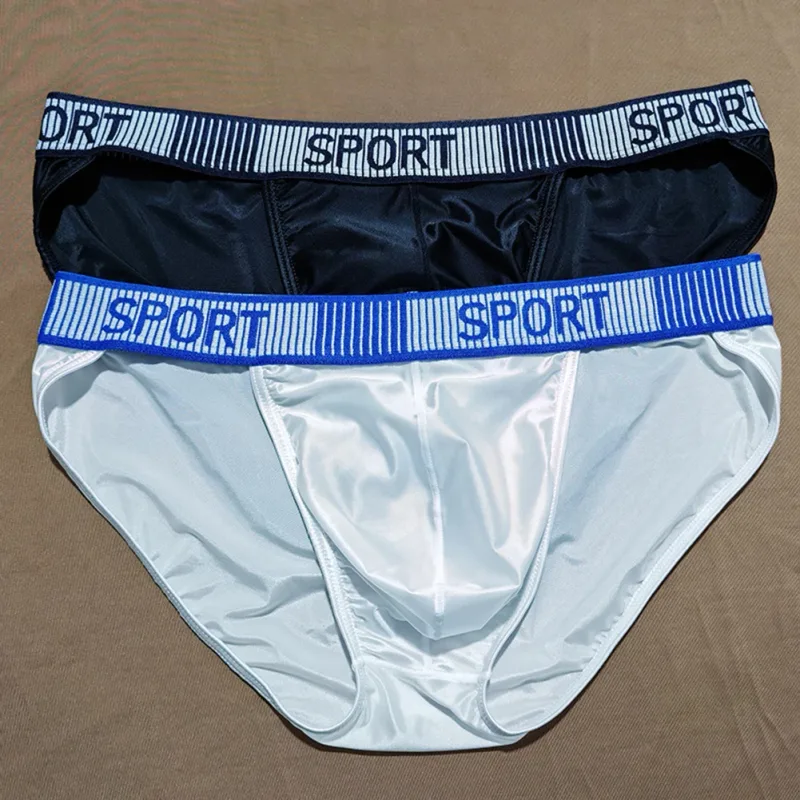 Herren-Slip mit hoher Gabel, mittlere Taille, elastisch, atmungsaktiv, U-konvexe Unterhose, Eisseide, Herrenunterwäsche, eng anliegende, seidige Shorts