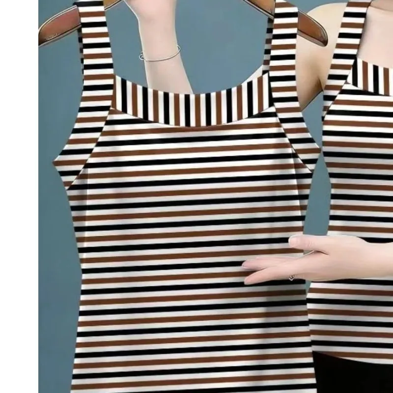 Summer Sleeveless Striped Contrast Patchwork Plus Size Vintage Tops All-match Harajuku T Shirts Fashion Casual Women Clothing