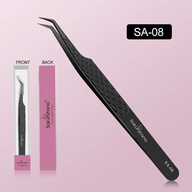 High-end Eyelash Tweezers Black Fiber Tip For Lash Extensions Mega Volume Mink Lashes Tool Straight Head Curved Tip