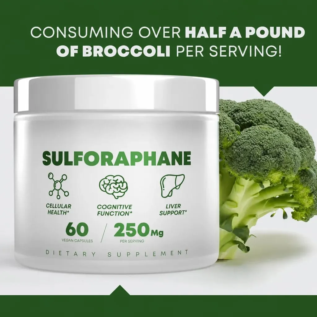 5 000mcg Sulforaphane From Broccoli Seed Extract Vegan Capsules with Myrosinase Immune Support 2-Capsule Serving 60 Count