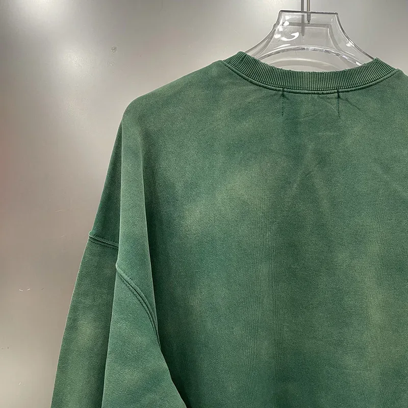 26FW Heavy Fabric Cotton Loose Rhinestone Rivet Satoshi Nakamoto Sweatshirts Men Women Vintage Charcoal Gray Green Pullovers — image 17