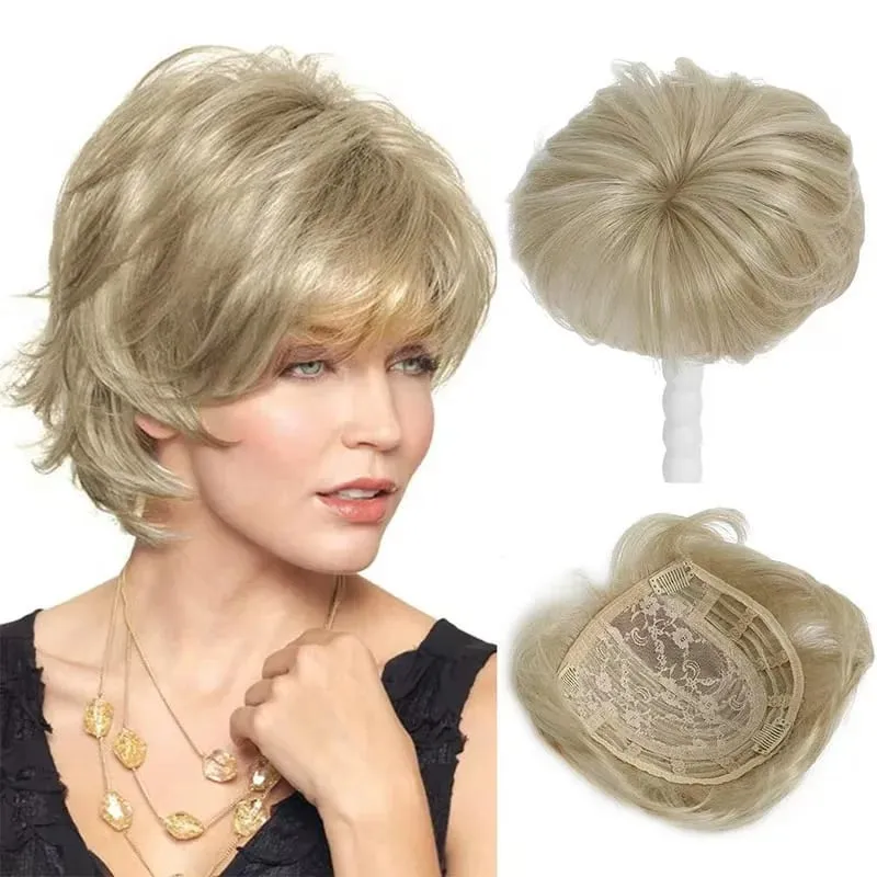 Short Hair Toppers for Women Fluffy Wavy Clip In Hair Topper Synthetic Natural Hair Piece for Thinning Hair Loss Coverage