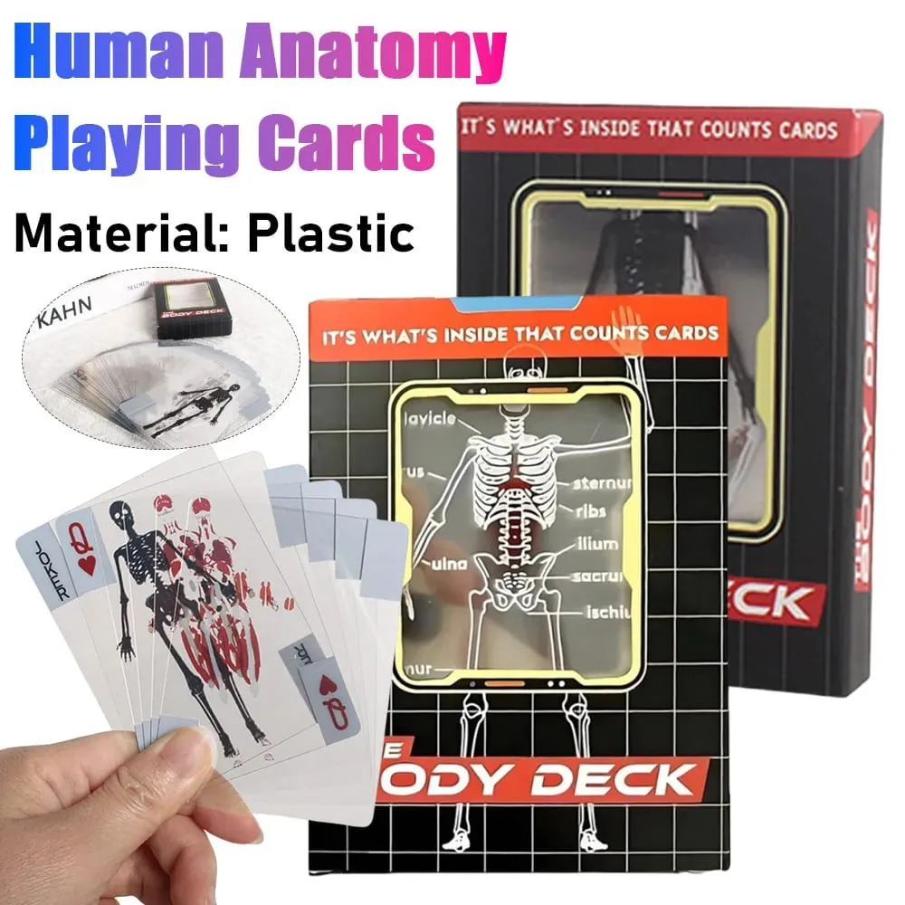 1-3PCS Human Anatomy Poker Cards The Body Deck Skeleton Playing Cards Waterproof Plastic Playing Cards Fun Halloween Board Game