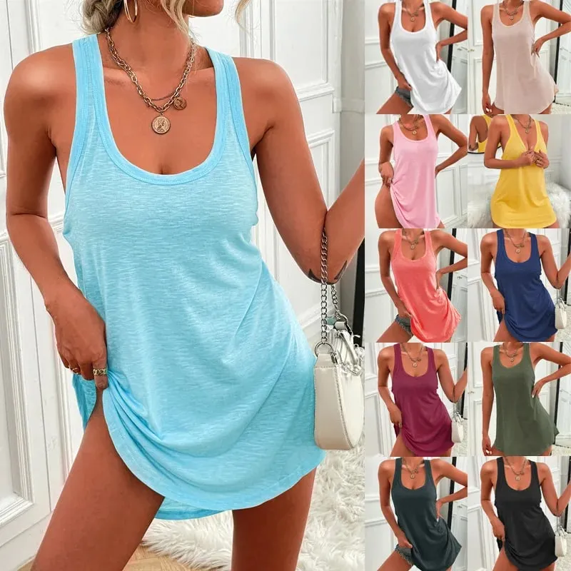 Summer Women's Pure Color U-Neck Sleeveless Camisole Dress Casual Versatile Short Skirt for Comfortable Warm Weather Fashion