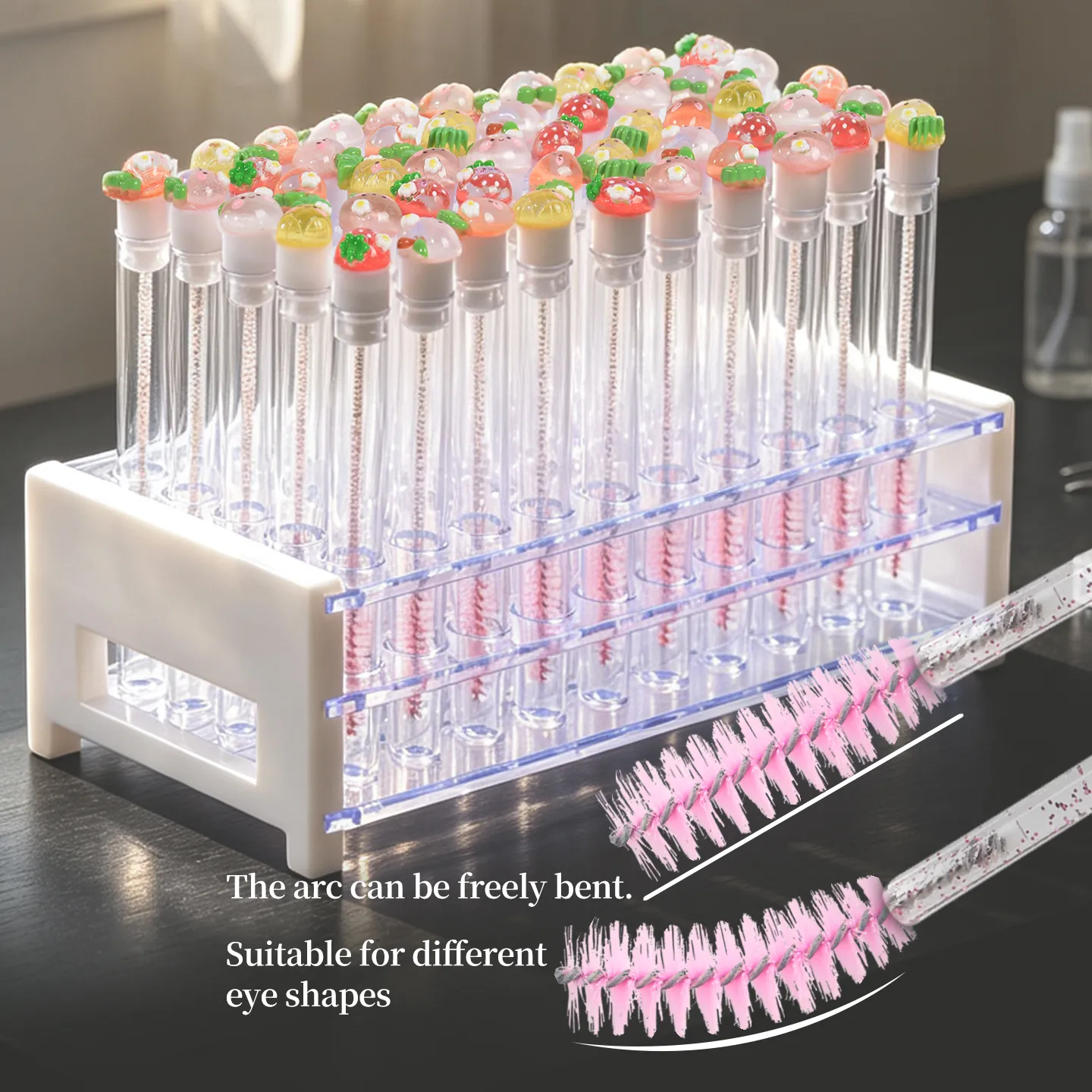 10Pcs Reusable Eyelash Brushes with Tube Cute Fruit Mascara Wands for Lash Extensions Kawaii Brow Spoolies Makeup Tool Set Gift