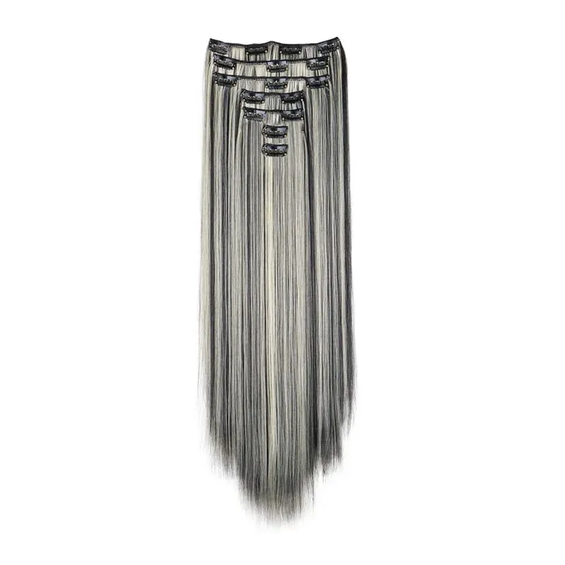 Long Straight Hairstyle 16 Clips 7 Pcs/Set Hair Extensions Natural Synthetic Blonde Black Hairpieces Heat Resistant For Women Kp