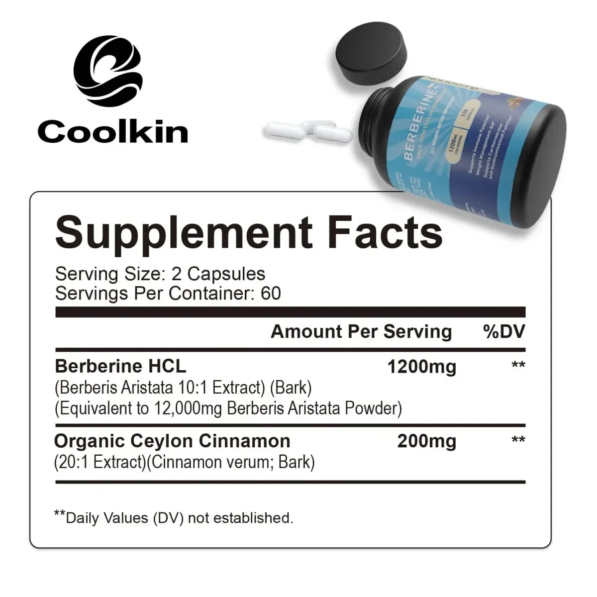Premium Berberine HCl 1200 Mg Plus Økologisk Ceylon Kanel - Immunsystem Support Vægtkontrol supplement